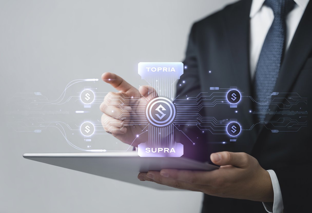 A digital token icon surrounded by interconnected nodes and glowing lines representing cryptocurrency distribution and airdrop.